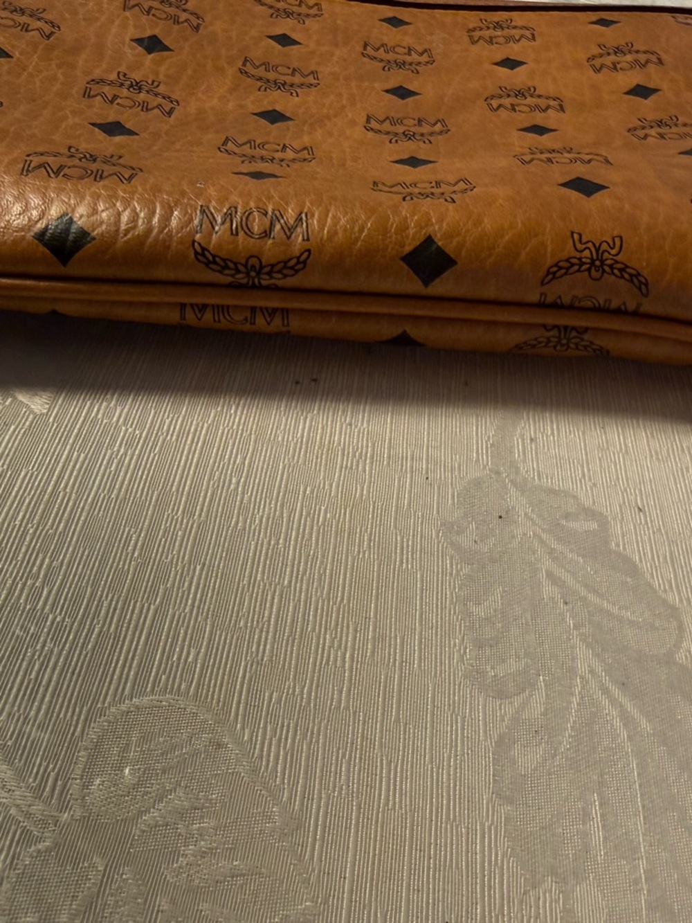 MCM Multicolor Geometric Lined Pouch with Cognac Trim - Picture 7 of 14